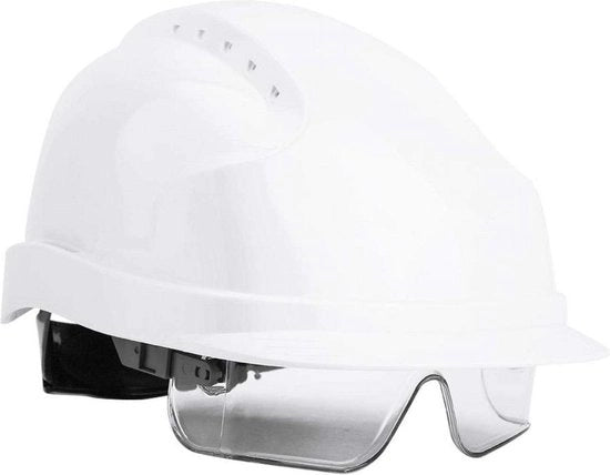 Elmetto di sicurezza con occhiali integrati e visiera - Elmetto rigido (bianco) .