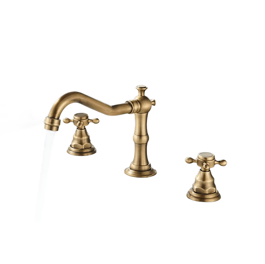 JULIAN | Rubinetto da bagno vintage a 3 fori in ottone dorato | in acciaio inossidabile retrò premium | Antico miscelatore 2 maniglie