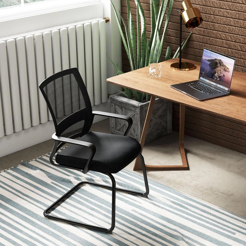Set di 2 sedie cantilever con bracciolo, sedia da conferenza con supporto lordosi, sedia da ufficio senza ruote, sedie basculanti per sala riunioni e sala riunioni (2)