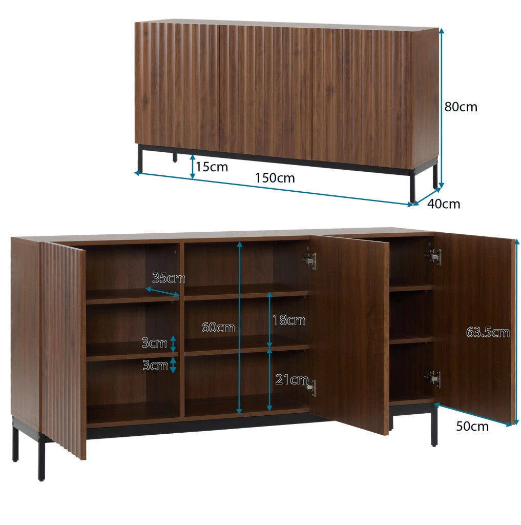Madia moderna con design ondulato 150x40x80 cm; MDF e PB; colore naturale