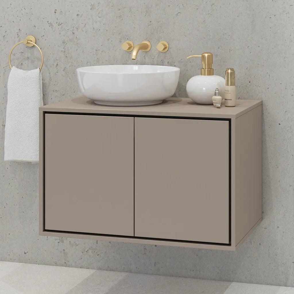 Mobile sottolavabo da bagno 80cm con 2 porte collezione GOBI colore marrone.
