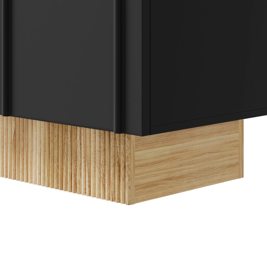Credenza moderna 160 cm nera e effetto legno a 4 ante