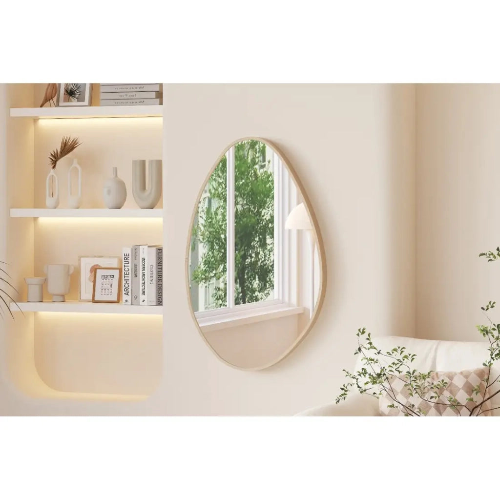 Specchio asimmetrico NARA – 50x80 cm – Finitura rovere invecchiato – MDF decorativo in legno – Stile organico e alla moda