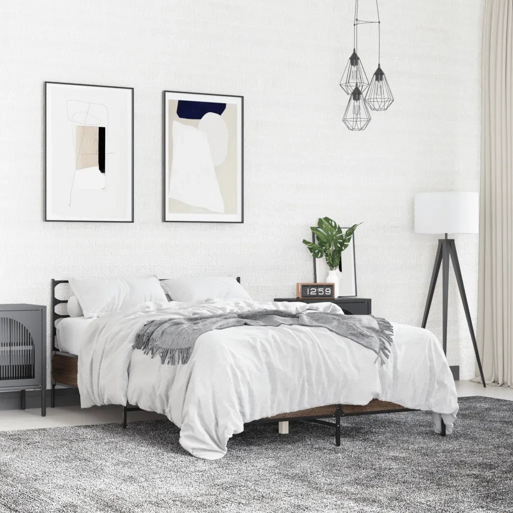 Giroletto-Struttura Letto Rovere Marrone 120x200cm in Legno Multistrato Metallo 103995