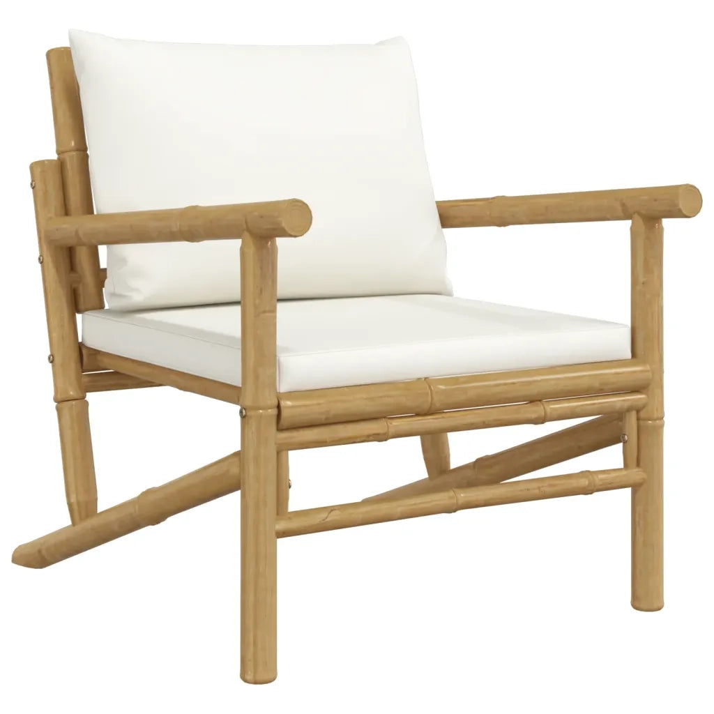 Sedia da patio-Sedie da Giardino 2 pz con Cuscini Bianco Crema in Bamb¨´ 700913