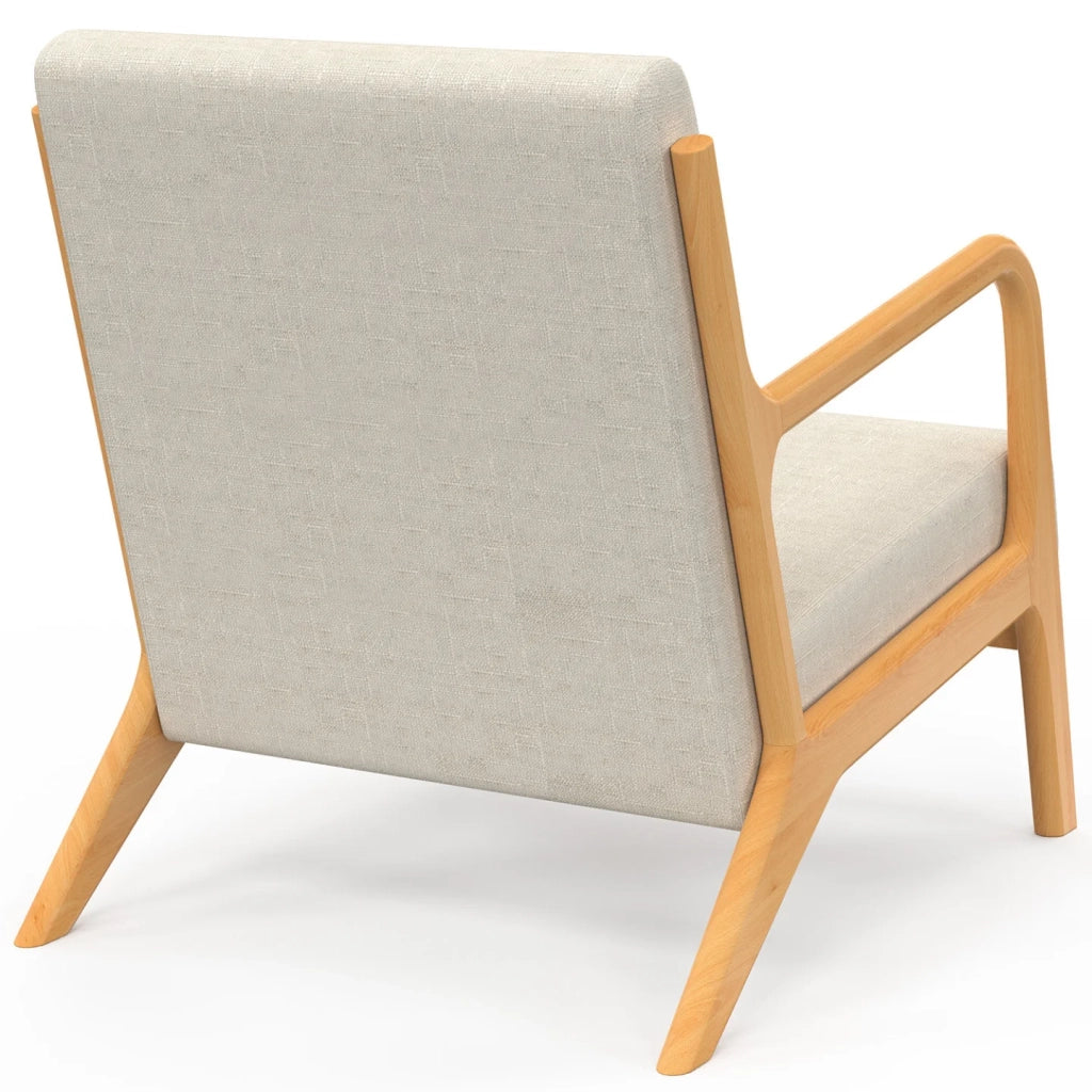 IDMarket - Poltrona scandinava JOSEPH in tessuto beige con braccioli e gambe in legno