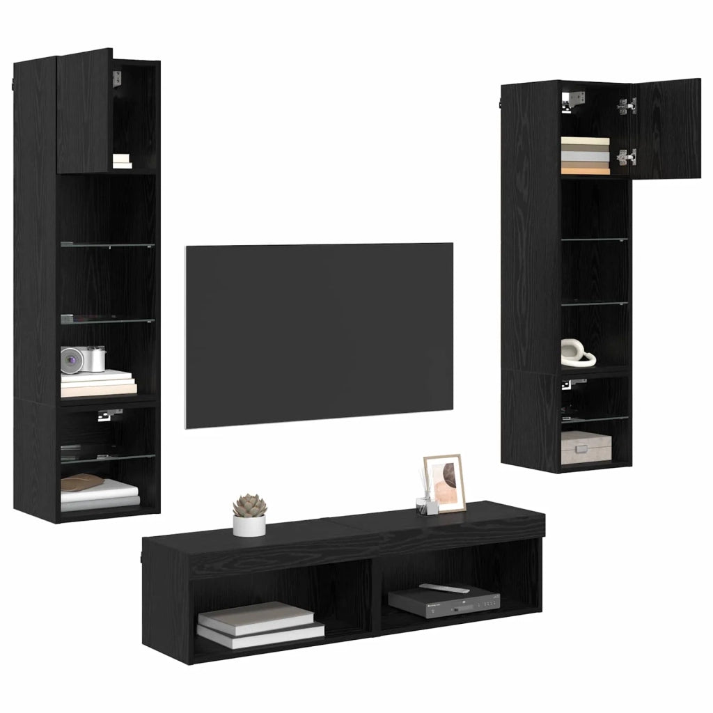 Unità TV da Parete 6 pcs Rovere Nero Legno multistrato 3402934