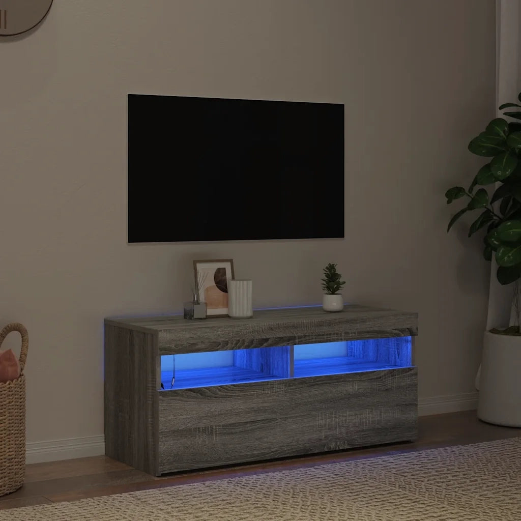 Mobile Porta TV con Luci LED-Mobile per TV-Credenza TV Grigio Sonoma 90x35x40 cm 759234