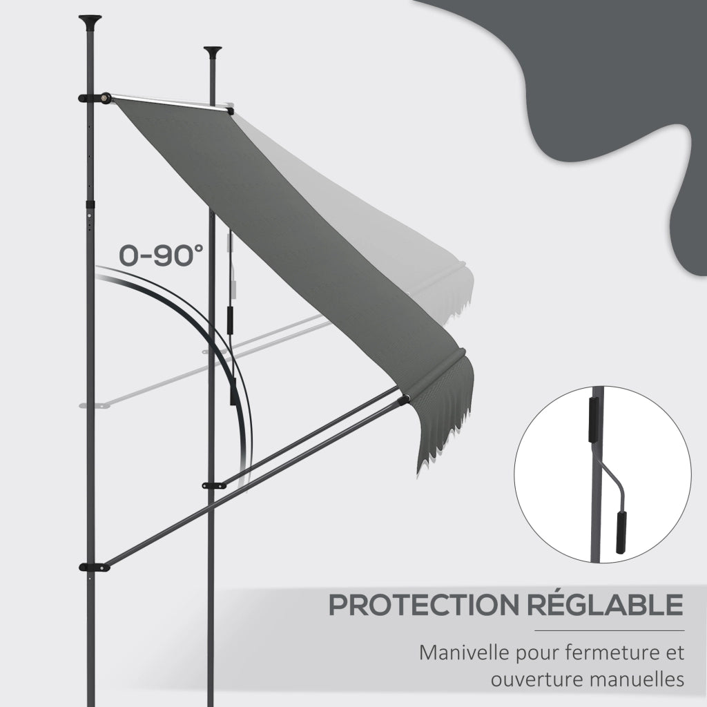 Tenda da giardino retrattile manuale ¨C zephmum ¨C grigio scuro metallo 2.5x1.2x2.1-3m