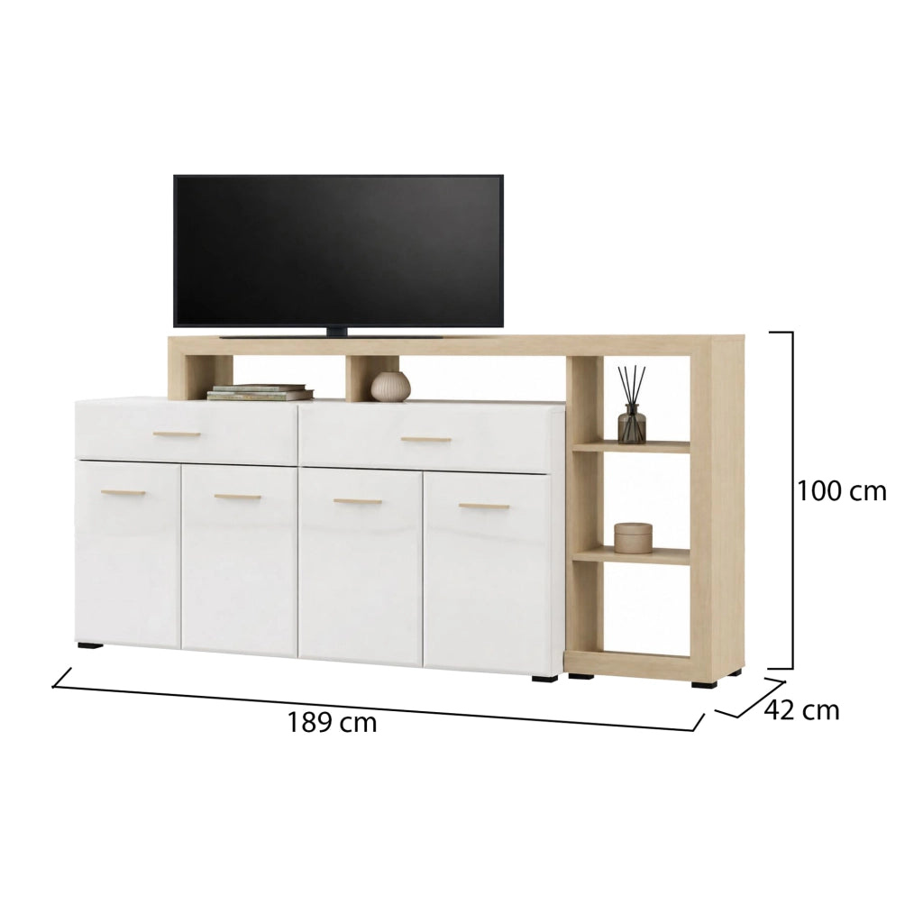 Madia Dovad, Credenza 2 Cassetti, 189x42x100h cm Bianco