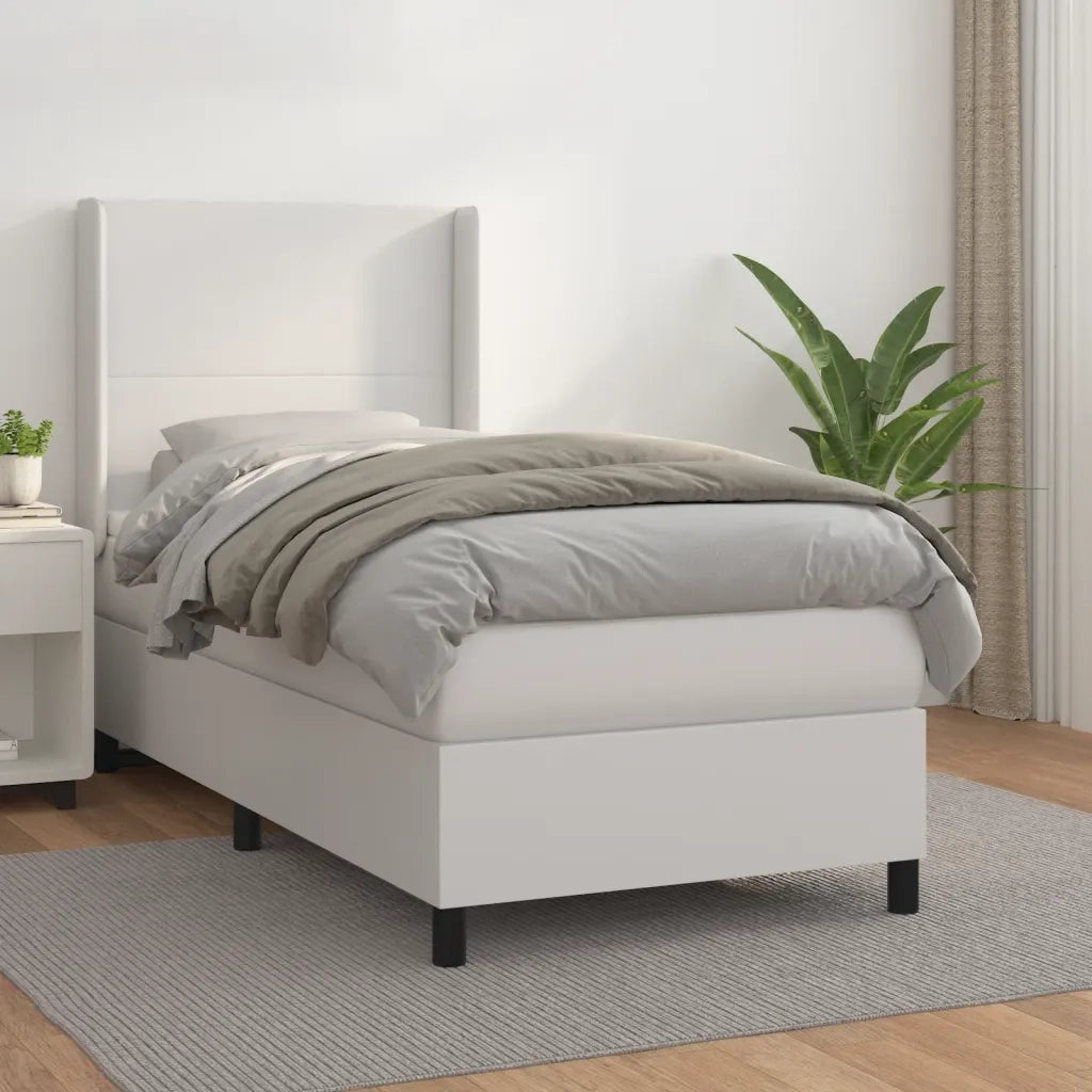 Letto singolo | Letto per adulti | Giroletto a Molle con Materasso Bianco 80x200 cm in Similpelle