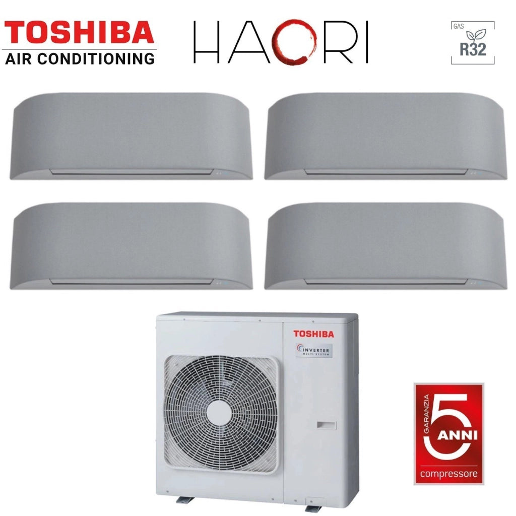 Climatizzatore Condizionatore Toshiba Quadri Split Inverter serie HAORI 13+13+13+13 (12+12+12+12) RAS-4M27U2AVG-E R-32 Wi-Fi Integrato 13000+13000+13000+13000 (12000+12000+12000+12000) Grigio Chiaro