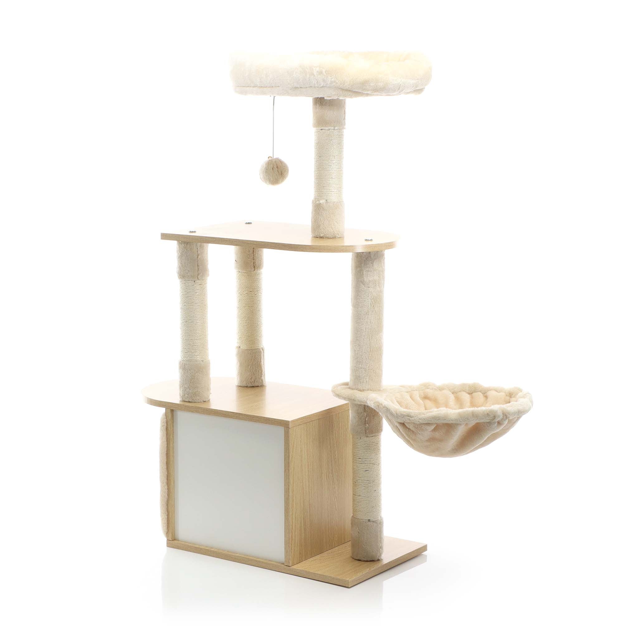 Fudajo Albero tiragraffi Legno beige 106cm Con casetta per gatti, colonne in sisal e cucce