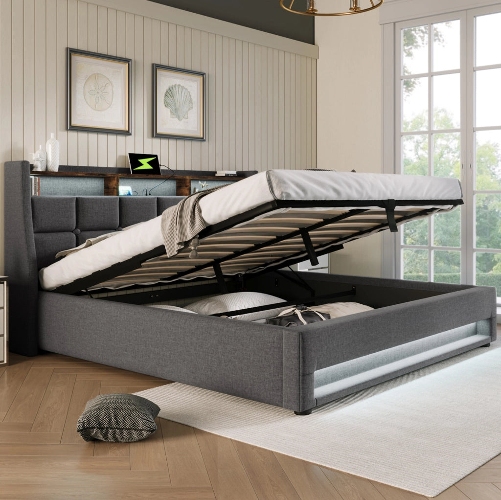 Letto matrimoniale contenitore LED USB 180x200 cm grigio