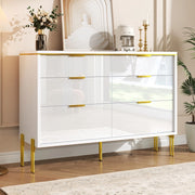 Credenza Moderna con 6 Cassetti ¨C MINIMAL ¨C Bianco e Oro, Frontali Lucidi, Soggiorno