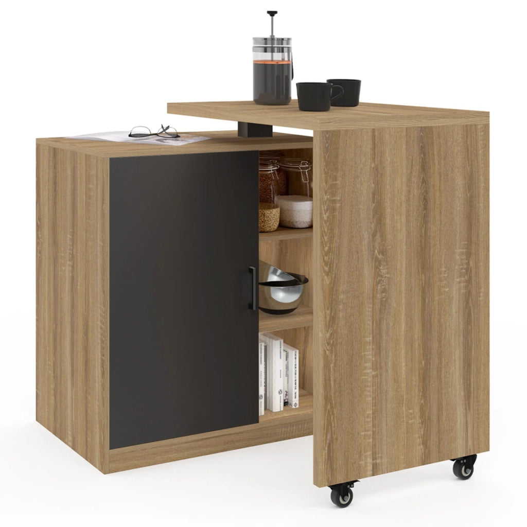 IDMarket - Mobile bar girevole POLO 2 in 1 faggio imitazione anta nera