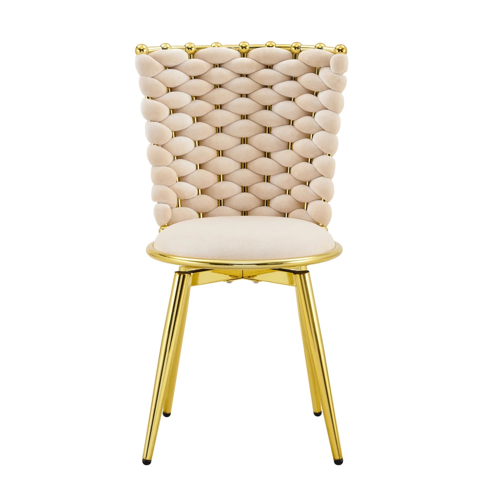 SEDIA Imbottita 62x58x51 cm in Velluto Beige con Gambe in Metallo