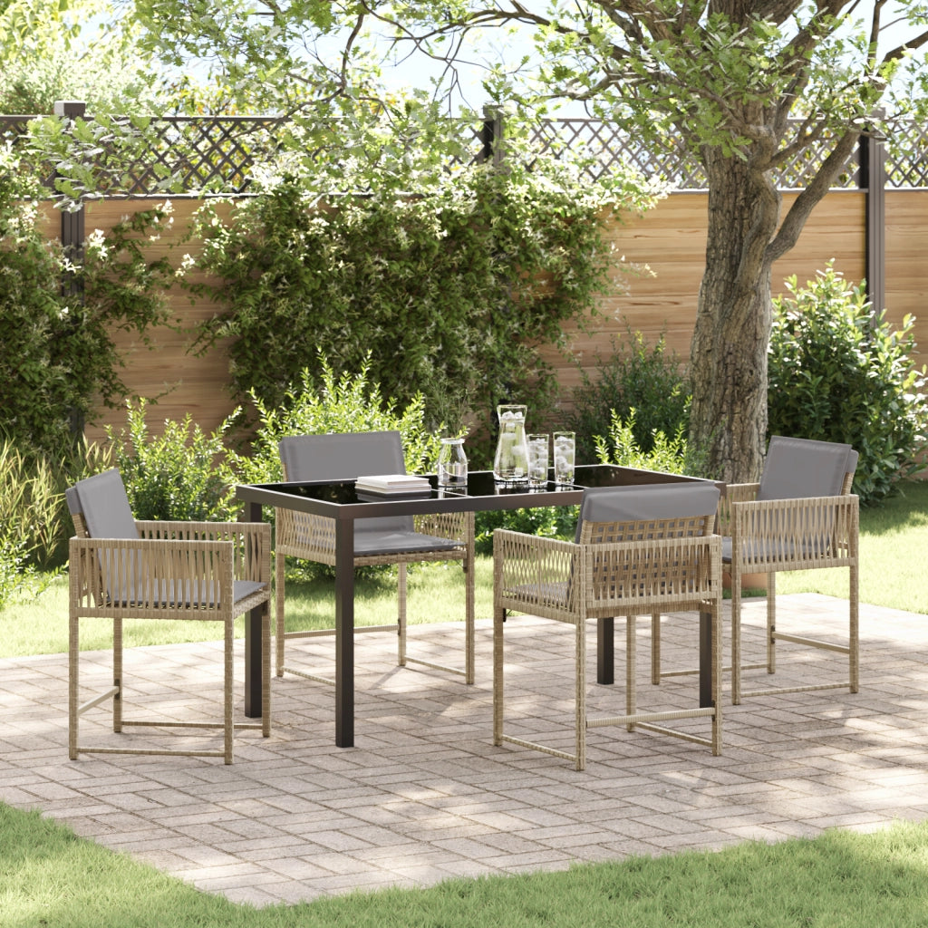 Set da Pranzo da Giardino 5 Pezzi con Cuscini Beige Rattan Sintetico