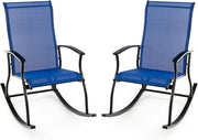 Set di 2 sedie a dondolo per giardino, sedie a dondolo da esterno, con schienale ergonomico e sedile traspirante, tessuto resistente all'usura, per terrazza, patio, piscina, colore blu