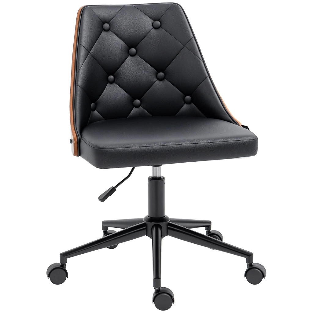 Sedia da Ufficio con Altezza Regolabile e Basculante ¨C zephmum ¨C Nero e Legno 53x62x77-87 cm