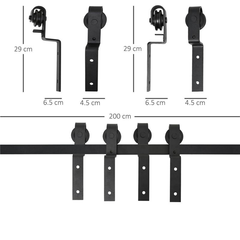 KIT PORTA SCORREVOLE IN ACCIAIO CON BINARIO, RULLI, FERMI, GUIDE, BULLONI E VITI, 200X0.6X4 CM, NERO
