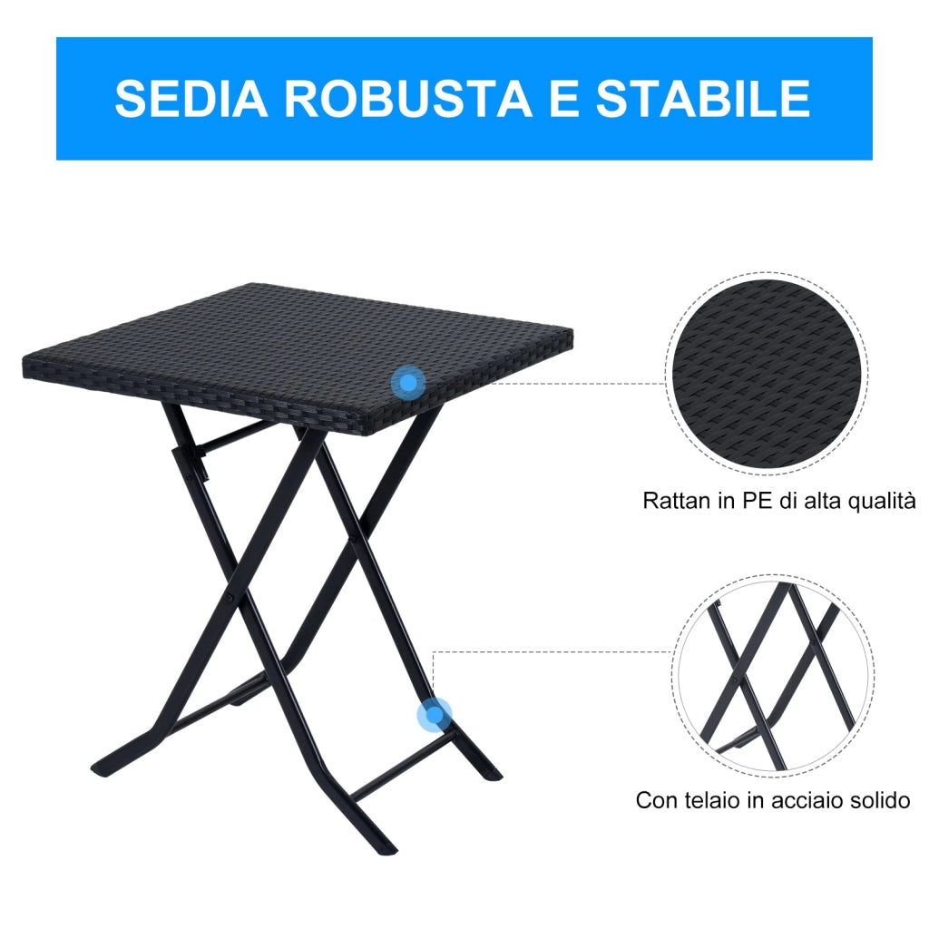 Set Tavolino e 2 Sedie Pieghevoli da Giardino in Rattan Sintetico Nero