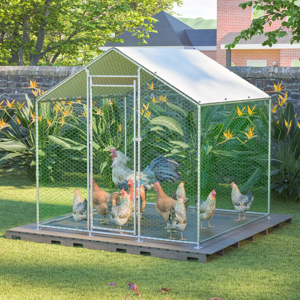 Pollaio in Metallo 2×2×2 m; Recinto per Galline da Esterno con Telo Impermeabile UV; Porta con Serratura e Rete Protettiva