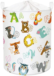 Wastino 45L con lettere animali bianco per bambini, contenitore per la camera dei bambini, contenitore per abiti e giocattoli, 36x45 cm