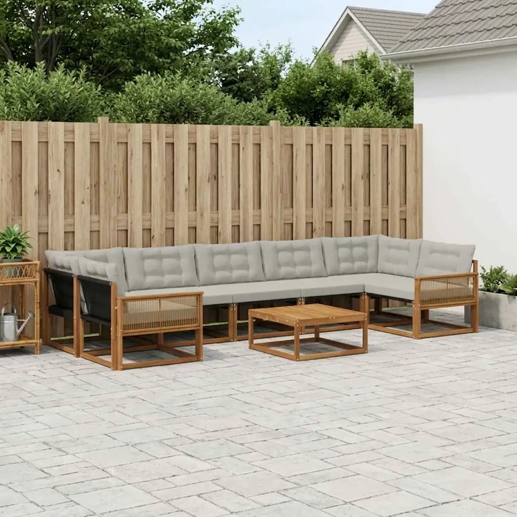 Set di divani da esterno 8 pcs Naturale e Grigio Chiaro