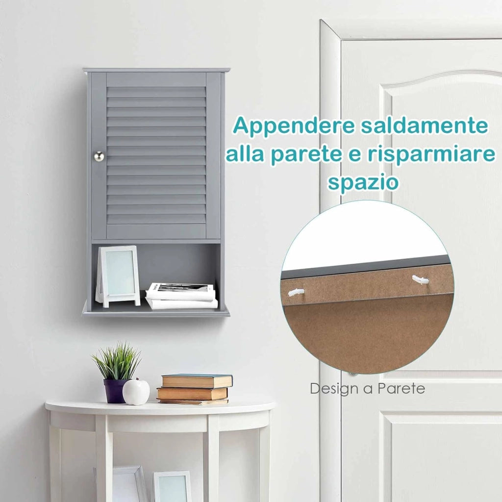 Armadio del Bagno Montato a Muro, Mensola Interna Regolabile, Struttura in MDF di QualitÃ , Pratico e Salva Spazio, Design Unico (Grigio)