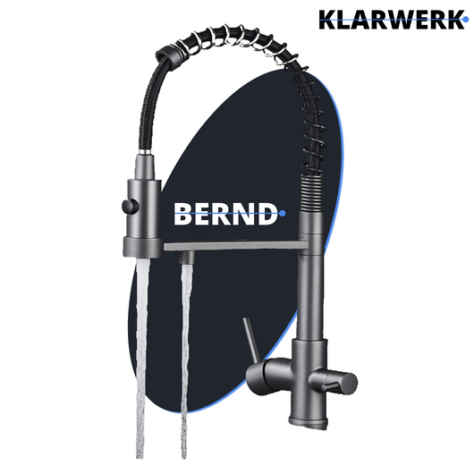 Bernd | Filtro opaco  3 vie grigio titanio gastronomia Rubinetto cucina amolla in acciaio inossidabile osmosi|Miscelatore da ristorante ruotabile 360°