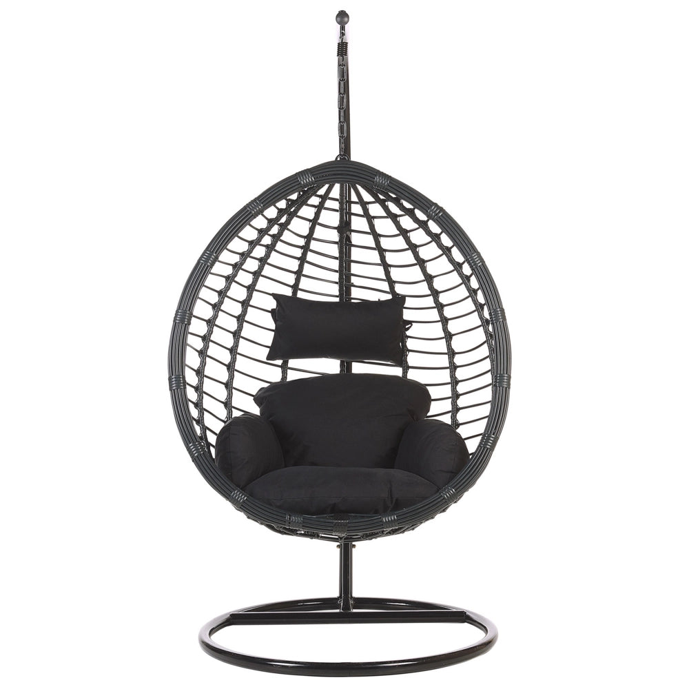 Sedia sospesa poltrona pensile in rattan Nero con struttura in metallo per interni ed esterni a forma di uovo moderna Boho