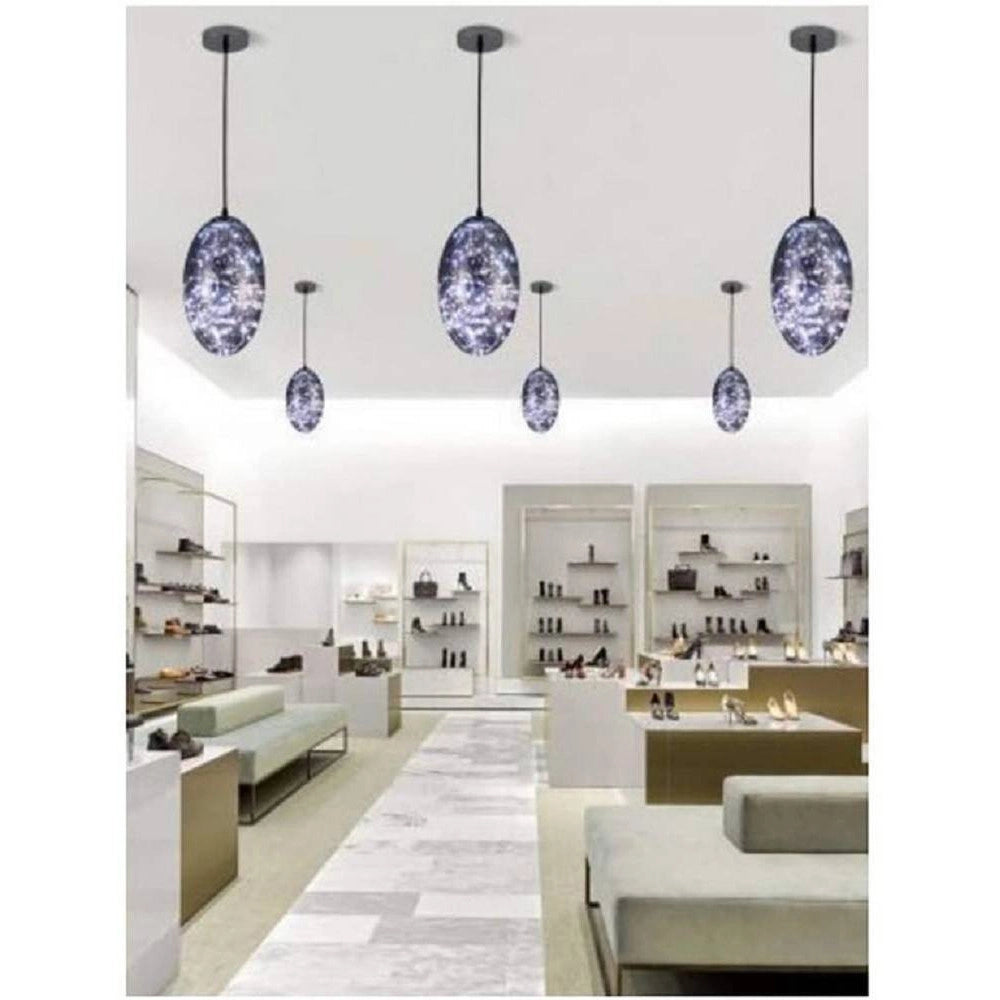 Trade Shop - Lampadario In Vetro A Led Ovale Effetto Cielo Stellato 12w Luce Fredda Calda A46 -