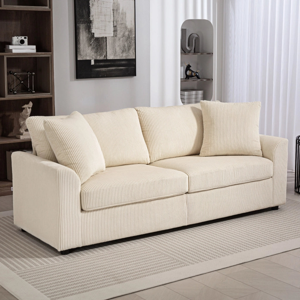 Divano 3 posti tessuto crema con cuscini decorativi ¨C Zephmum ¨C 212 cm