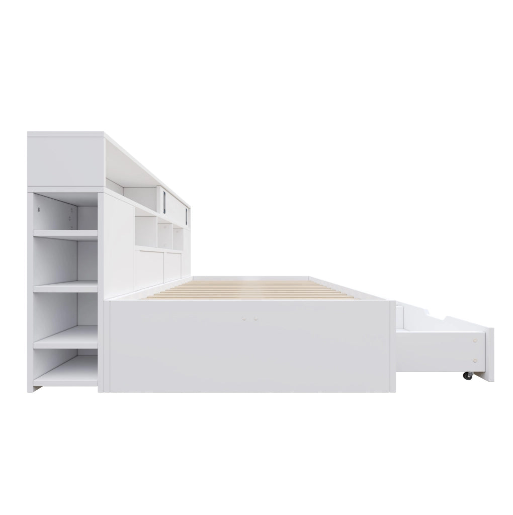Letto contenitore 140x200 cm in MDF bianco con cassetti