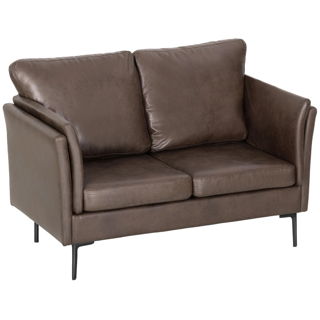 Divano 2 Posti Design Minimal 137x72x88 cm con Imbottitura Spessa in Poliestere Effetto Pelle Marrone Scuro