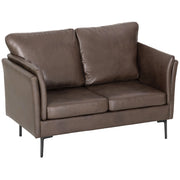 Divano 2 Posti Design Minimal 137x72x88 cm con Imbottitura Spessa in Poliestere Effetto Pelle Marrone Scuro