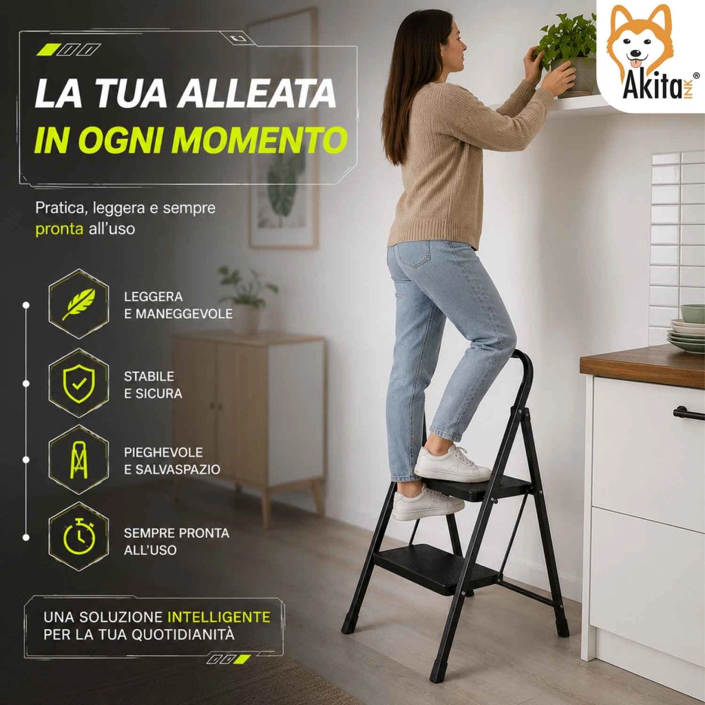 Akitaink Scaletta 2 Gradini Nera Acciaio Antiscivolo 150 Kg