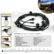 Trade Shop - Cavo 10 Metri Con 10 Portalampada E27 Spina Schuko Per Esterno Cordoniera Gazebo -