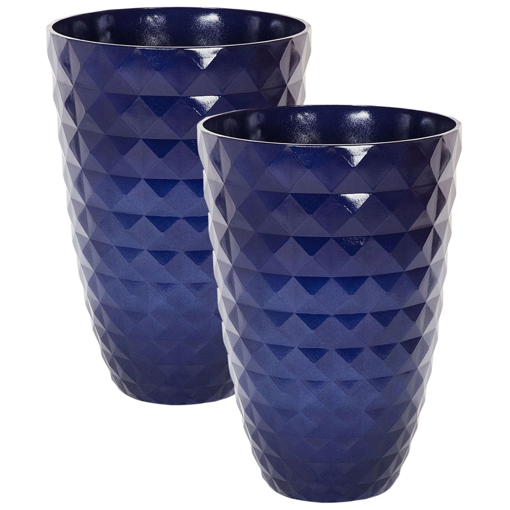 Set di 2 Vasi per piante in fibra di argilla blu navy 50 x ⌀ 35 cm per esterni interni per tutte le stagioni