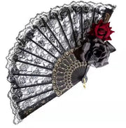 Ventaglio Vintage Opvougbile con Fiori di Rosa con Bordo Nero - Ventaglio Opaco per Donne e Ragazze