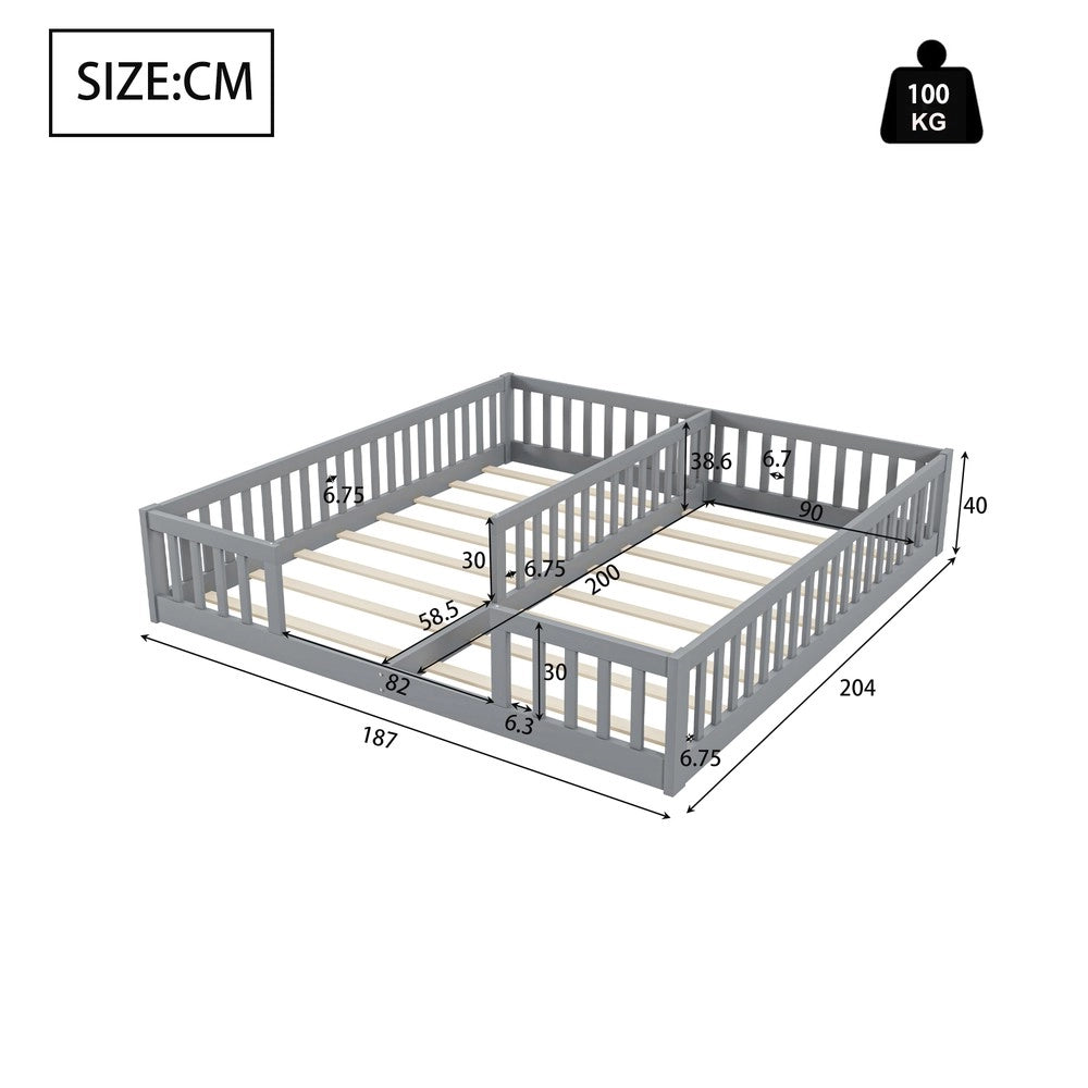 Letto Singolo in Pino con Rete a Doghe e Sponde ¨C MINIMAL ¨C Grigio 90x200