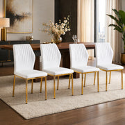 Set 4 sedie da pranzo moderne in PU bianco con gambe in metallo oro; H 93 cm