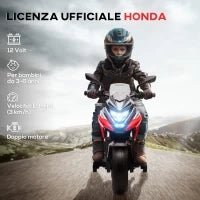 Moto Elettrica per Bambini 3-6 Anni Licenza Honda con Fari, Musica e Rotelle, 107x46x75 cm, Rosso