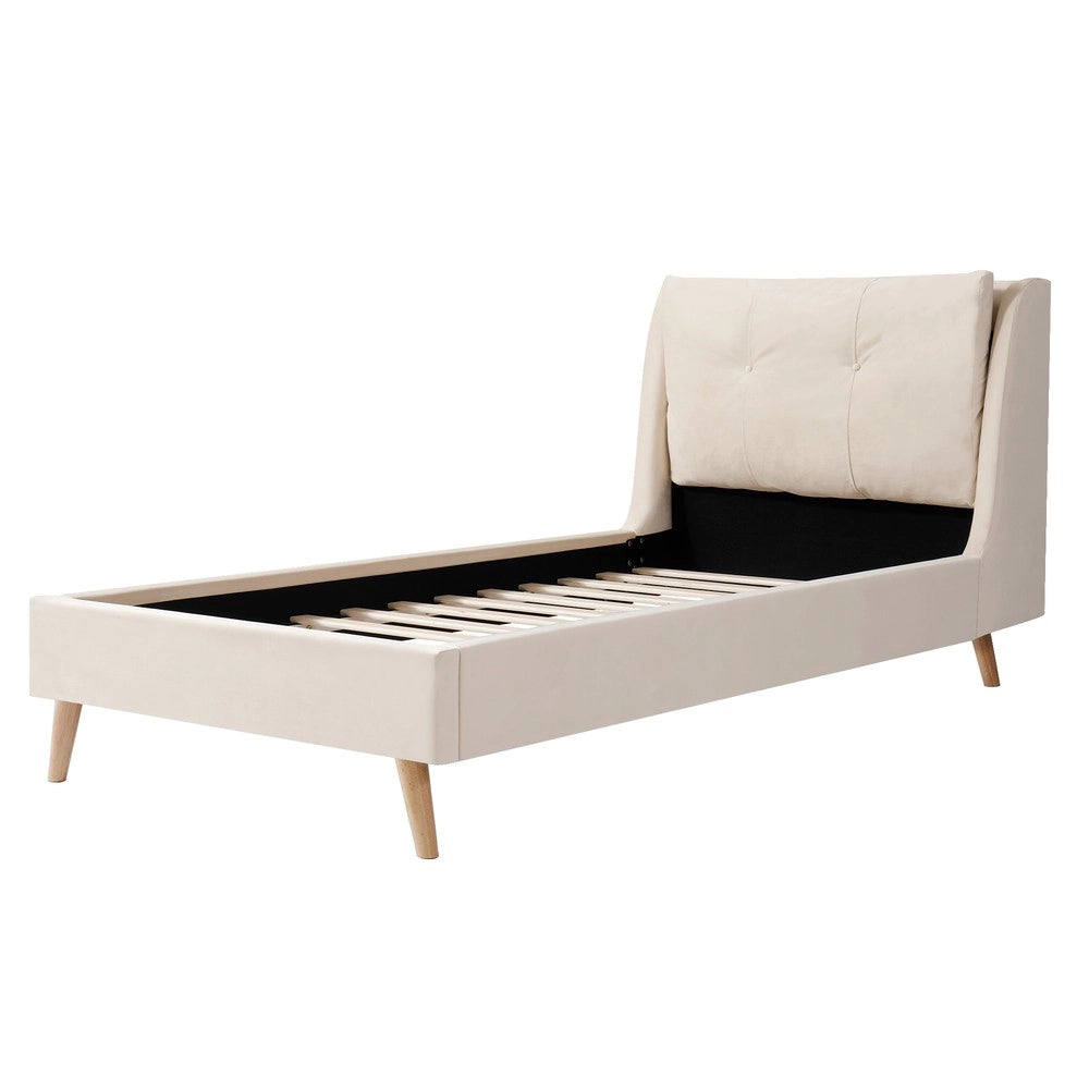 Letto Singolo Imbottito con Testiera e Rete a Doghe ¨C MINIMAL ¨C Velluto Beige 90x200