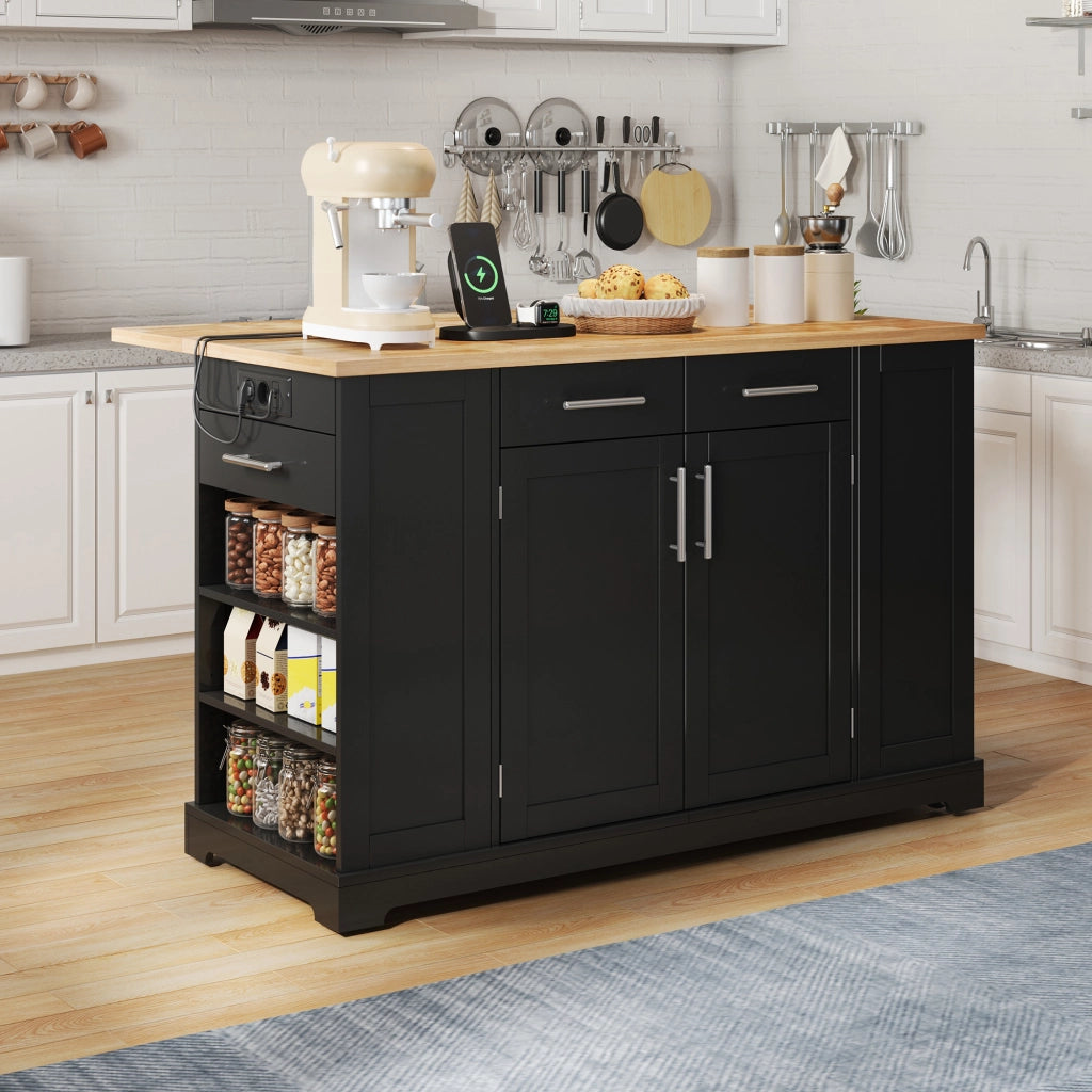 Mobile contenitore con piano pieghevole; prese USB e vano rifiuti - per cucina - 138×86×92 cm - nero