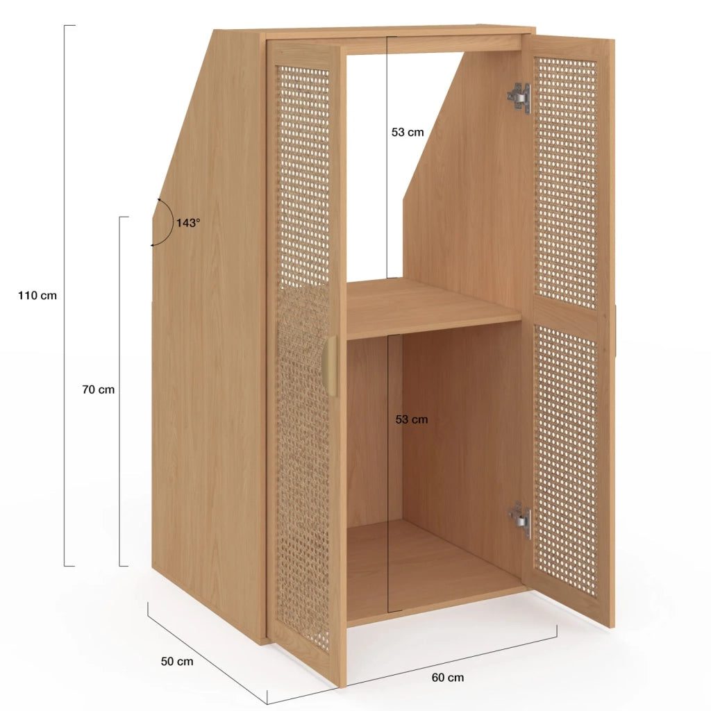 IDMarket - Armadio a 2 ante inclinate EDHEN 60 x 50 x 70/110 cm legno e canna