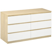 Cassettiera 6 Cassetti Moderna in Legno, Mobile Cassettiera per Camera da Letto 135x48x77cm, Bianco e Legno