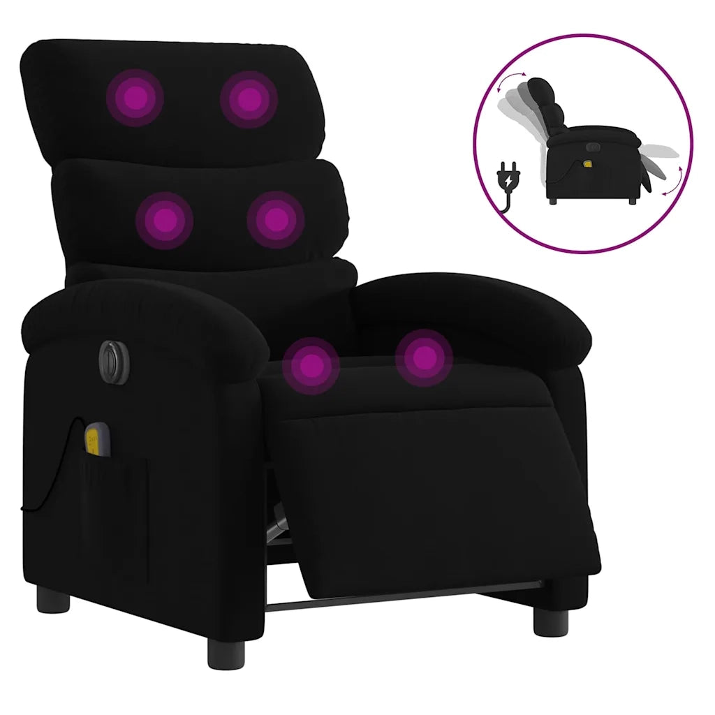 Poltrona Massaggiante | Sedia Relax Reclinabile Elettrica Nera in Tessuto