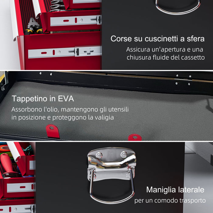 Cassetta per Attrezzi a 6 Cassetti 60x26x34 cm con Serratura in Acciaio Nero e Rosso